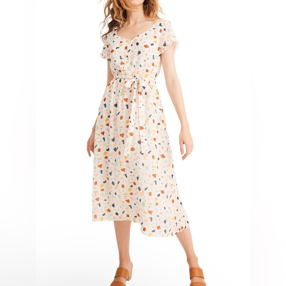 Madewell Tie-Waist Midi Dress in Terrazzo Women Size 0